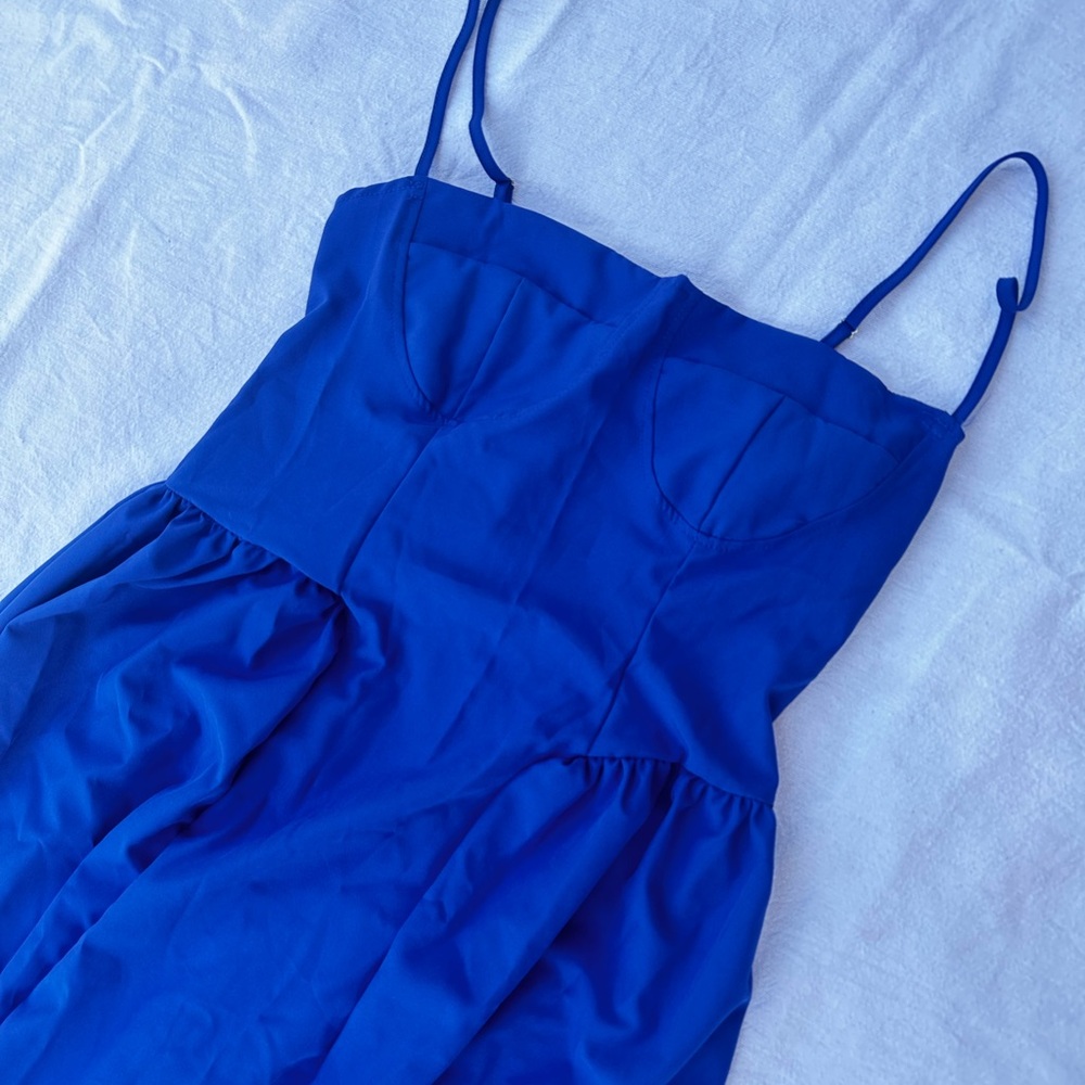 Blue corset top midi dress